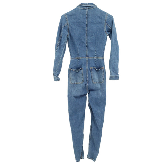 Free People Denim Jumpsuit SZ XS Zip Up Long Sleeve Collared Workwear Utility - Picture 6 of 11